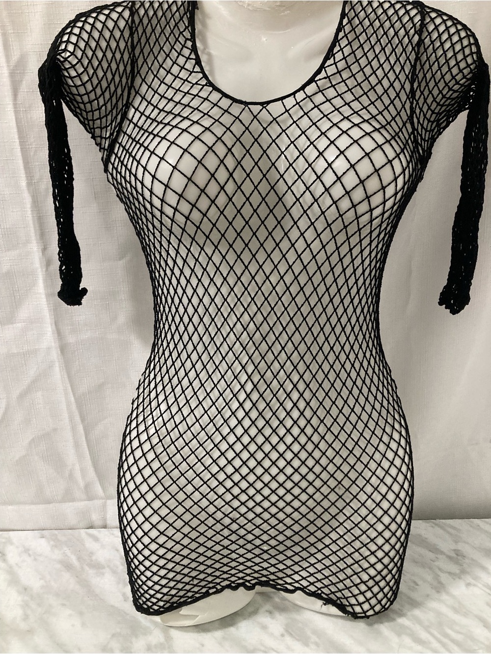 Black Fishnet Sheer Bodycon Mini Dress Goth Y2K Mesh OS